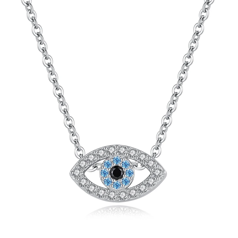 KALETINE Fashion Charm 925 Sterling Silver Necklace Luck Turkey Blue Evil Eye Blue Rhinestone Eye Choker Necklace For Women - Image 3