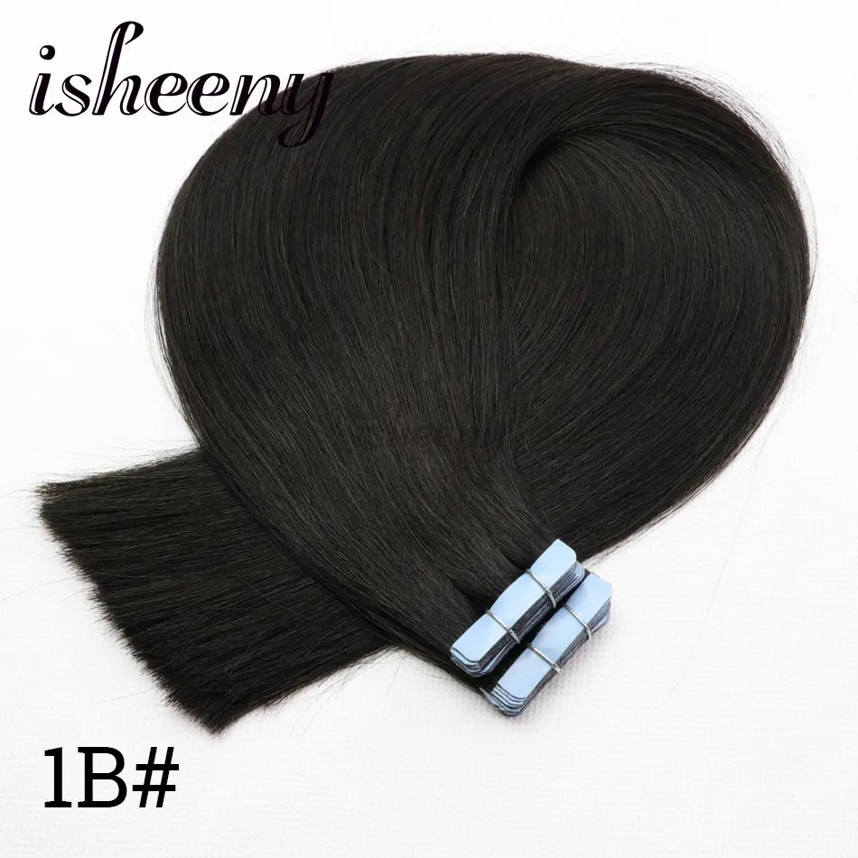 Isheeny клейкие ленты в человеческие волосы Премиум Remy качество 16 "18" 22 "клеи бесшовные волосы double Drawn на клей клейкие ленты 20 шт