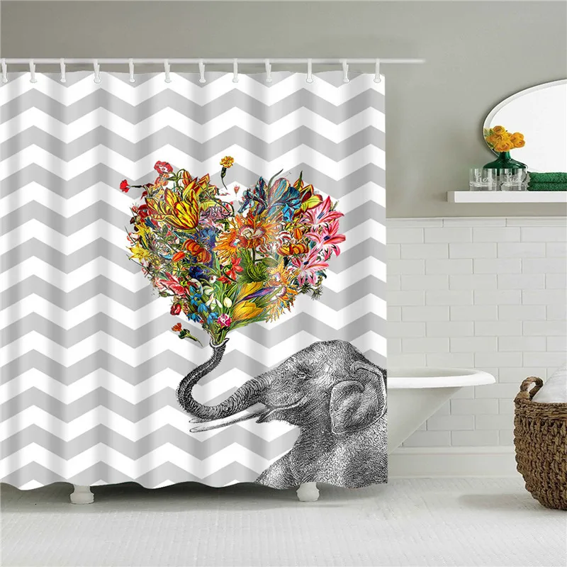 Animals Elephant Shower Curtains Pattern Bathroom Curtain Set Nordic Polyester Bath Screens Waterproof With Hooks - Цвет: C0409