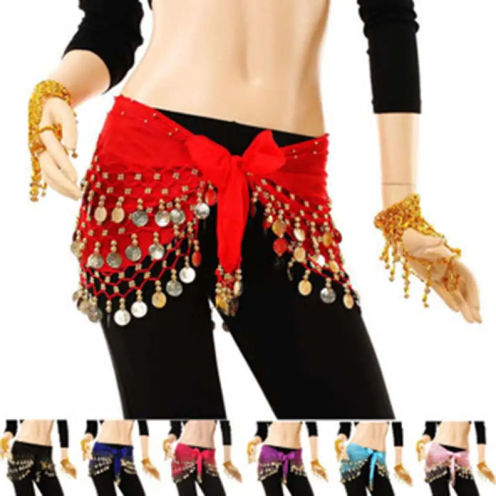 Lady Women Belly Dance Hip Scarf Accessories 3 Row Belt Skirt With Gold bellydance Tone Coins Waist Chain Wrap Adult Dance Wear hot sale adult women petticoat mnini tutu skirt ball gown dance sexy women short puffy tulle skirts