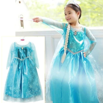 

3-7 Years Blue Mesh Sequin Girl Dress Kid Children Princess Cosplay Party Costume Fancy Stage Long Mop Dress For Girls