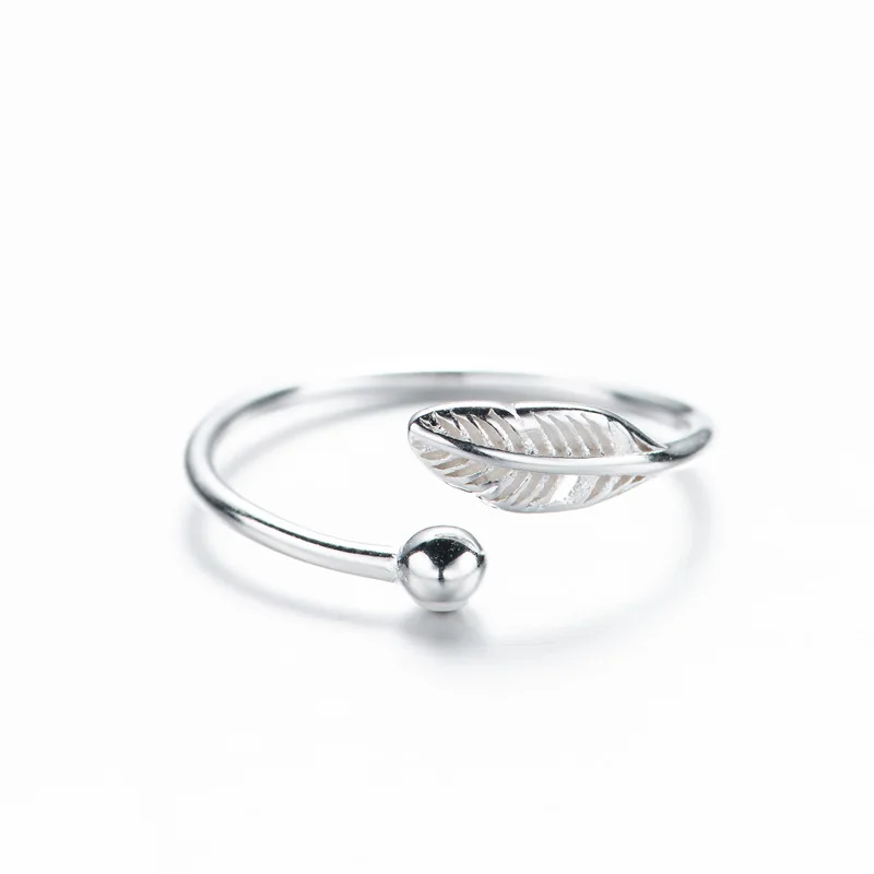 Sterling 925 Silver Women Simple Leaf Bead Rings for Young Lady Cute Ring Inner Diameter 15.5 MM Dropshipping SP418 | Украшения и