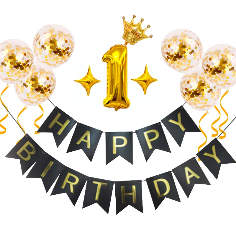 

Oh Baby Birthday Number Balloon Confetti Banner Flag Happy Birthday Set Baby Shower Party Decorations Girl Boy Party Supplies