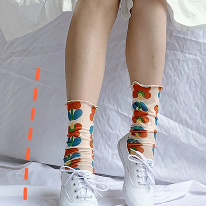 Новинка 2019 г. Ladeis, высокие носки из сетчатой ткани с цветочным принтом ультратонкие шелковистые носки до середины икры женские носки для