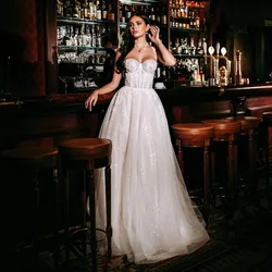 Sumnus Glitter Wedding Dresses Shinny Tulle Lace Appliques Sweetheart Boho Wedding Gown Bridal Dress robes de mariage