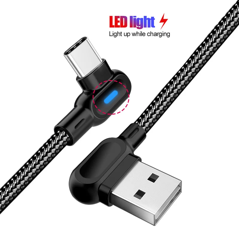 Кабель Usb C под прямым углом 90 градусов для быстрой зарядки Samsung Note 10 Plus S20 Xiaomi Redmi 9s 9
