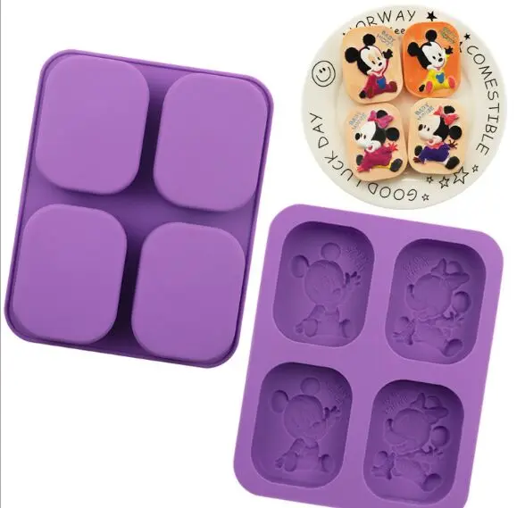 

4-cavity Mickey Mouse Silicone Cake Mold Cartoon handmade soap mold Baby rice cake complementary food baking tools