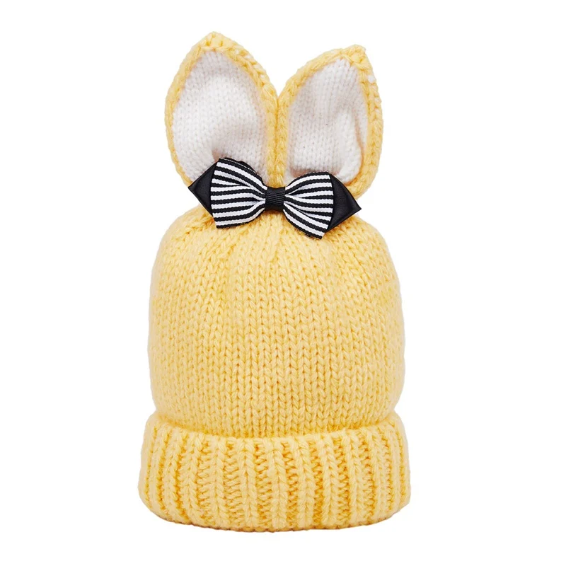 

Cute Rabbit Ear Winter Kids Baby Hats Knitted Hemming Skullies Beanies Hat