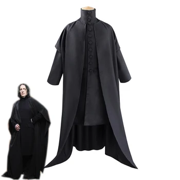 

Professor Severus Snape Cosplay Costume Deathly Hallows Hogwarts School Cloak Shirts Adults Black Robe Halloween Party Uniforms