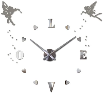 

Acrylic 3D Large Wall Clock Silent Big DIY Clock Modern Design Self adhesive Angel Love Wall Sticker for Living Room Home Decor