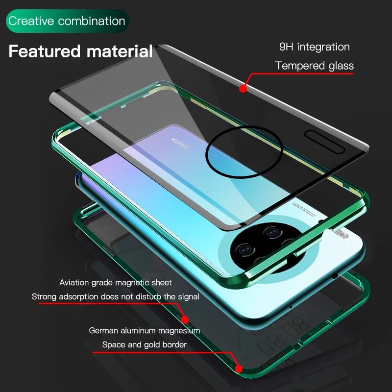 Магнитный металлический двойной стеклянный чехол для телефона huawei mate 30 20 Pro роскошный магнит адсорбционная Защитная крышка чехол Funda Shell