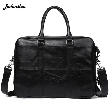 

Bokinslon Men's Briefcase Split Leather Business Retro Man's Fashion Handbag Casual Messenger Bag For Male