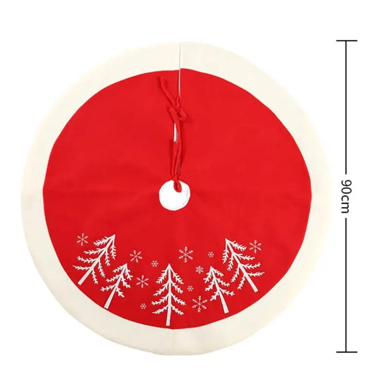 90cm Christmas Tree Print Skirt White Edge Red Heart Apron Home Party Decor Tree Skirt Christmas Decorations for Tree