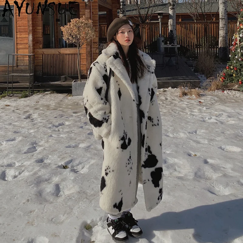 

AYUNSUE 100% Real Sheep Shearling Coat Women Winter 2021 Warm Thick Fur Coats Female Long Wool Jackets Jaqueta Feminina Gxy225