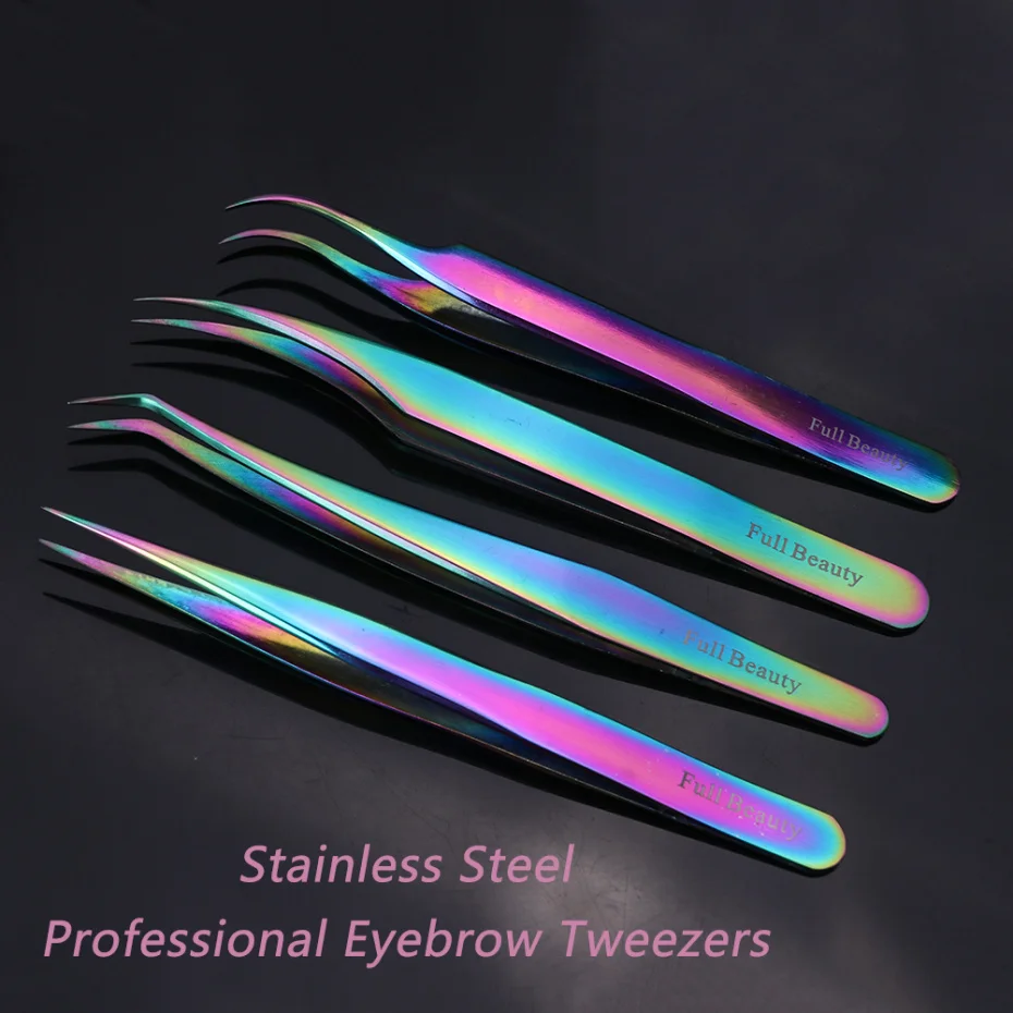 1PCS Anti-static Stainless Steel Tweezers Professional Eyebrow Clips Rainbow Eyelash Extension Tweezers Makeup Tools GLFBT1-4 6