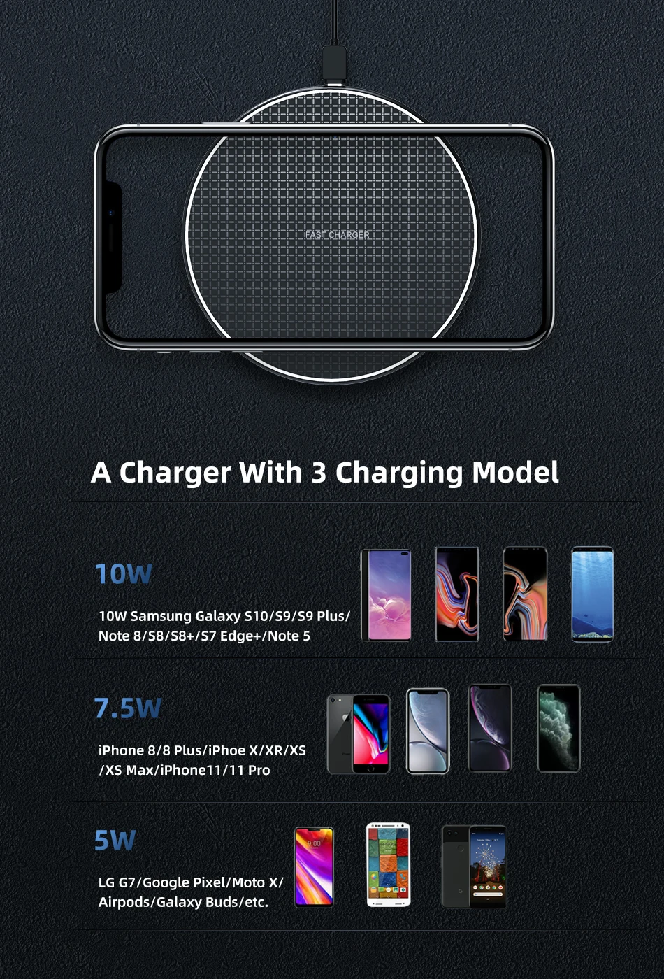 !ACCEZZ 10w Qi Fast Wireless Charger For iPhone 8 Plus XS 11 Pro Max Huawei Mate P20 P30 Pro Xiaomi mi9 Phone Wireless Charging (2)