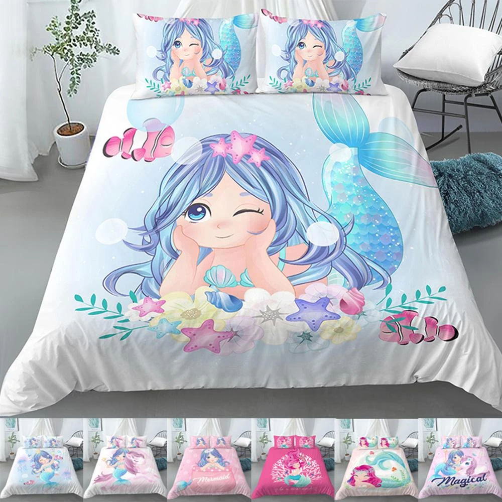 Ensemble De Literie Housse De Couette Pour Bebe Enfants Et Taie D Oreiller Dessin Anime Sirene Edredones Enfants Filles Housse De Couette Princesse Ensembles De Literie Aliexpress