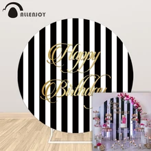 

Allenjoy Black White Stripe Birthday Party Round Circle Backdrop Custom Background Wedding Bridal Baby Shower Candy Table Cover