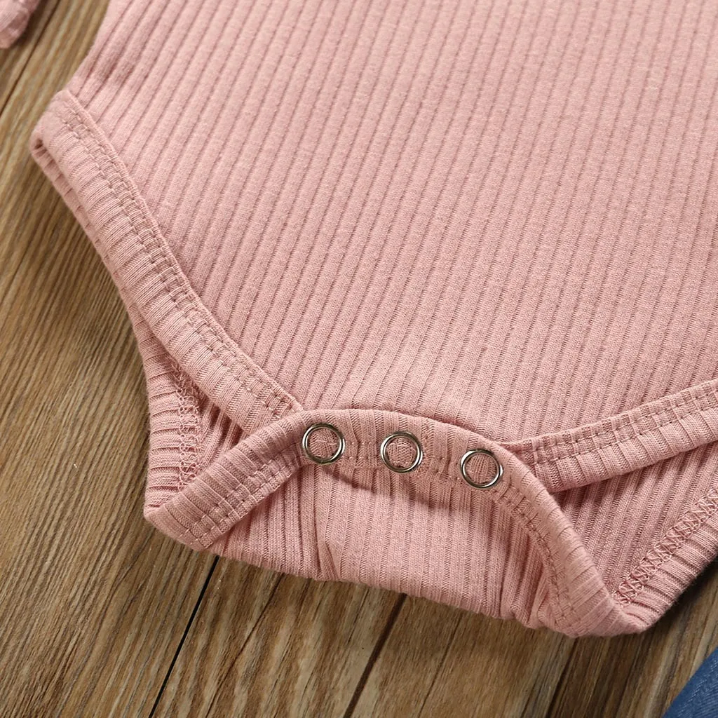 Newborn Kids Baby Girl Sets Outfits Long Sleeve Clothes Romper Denim Pants Jeans Sets Spring Children Clothing Girl Sets Outfits