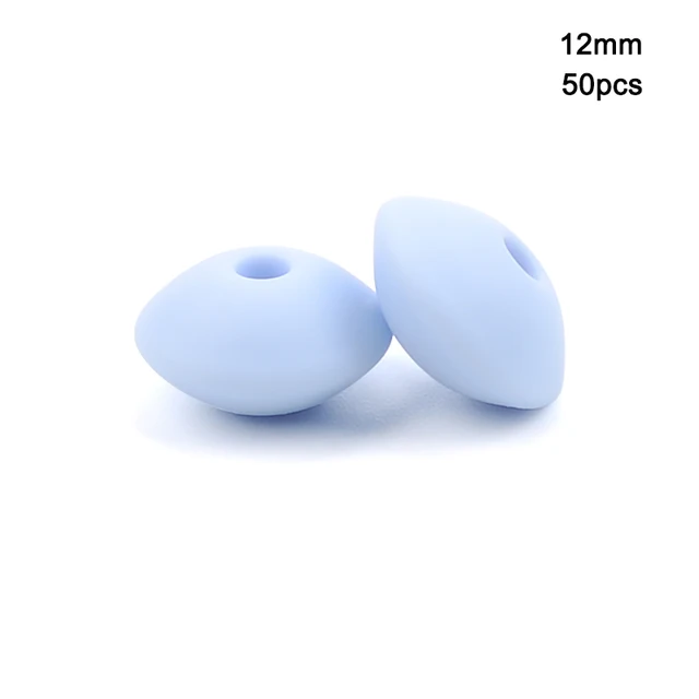 LOFCA 50pcs 12mm Silicone Lentil Beads Baby Teething Beads BPA-Free Food Grade Making Baby Oral Care Pacifier Chain  Accessorise pastel blue