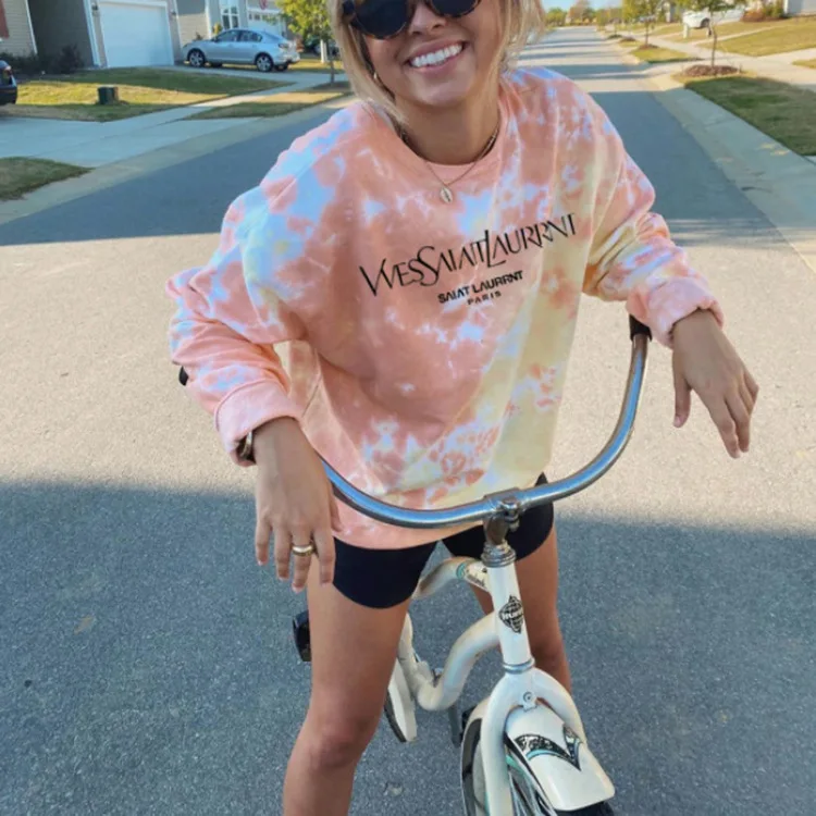 

2020 Autumn Women Tie Dye Sweatshirts Plus Size Casual Letter Print Oversized Tops Colourful O-neck Long Sleeve Pullover 3XL
