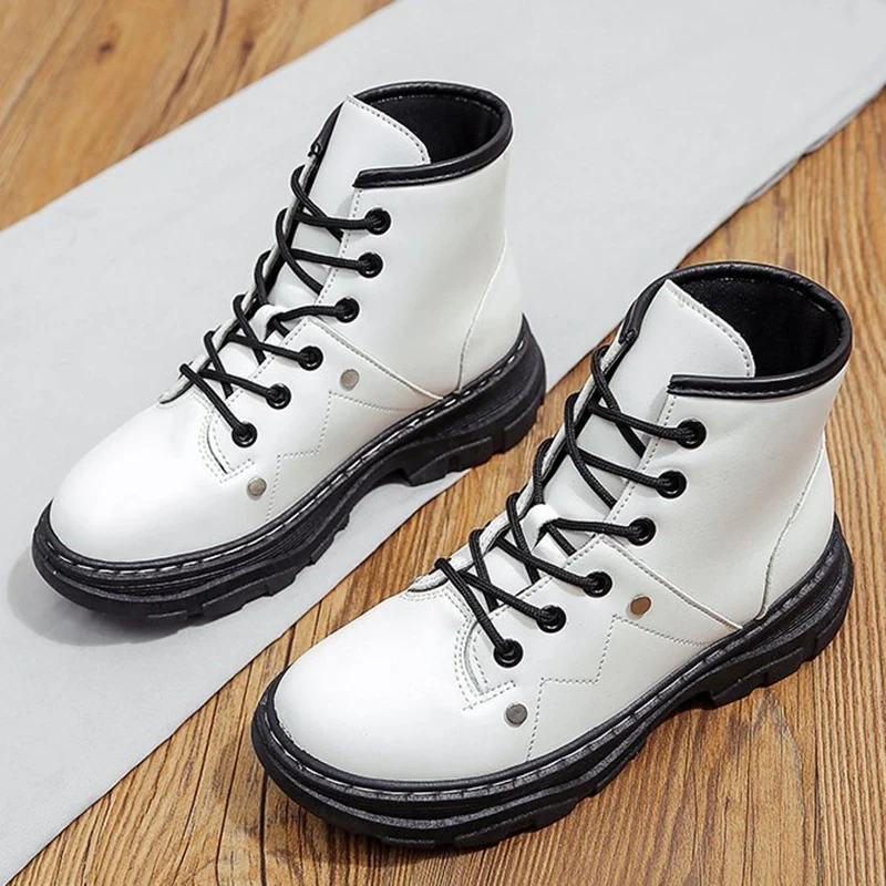 2020 Plus Size 44 Women Martins Boots Genuine Leather Platform Fetish Stripper White Short Ankle Boots Prom Chunky Casual Shoes