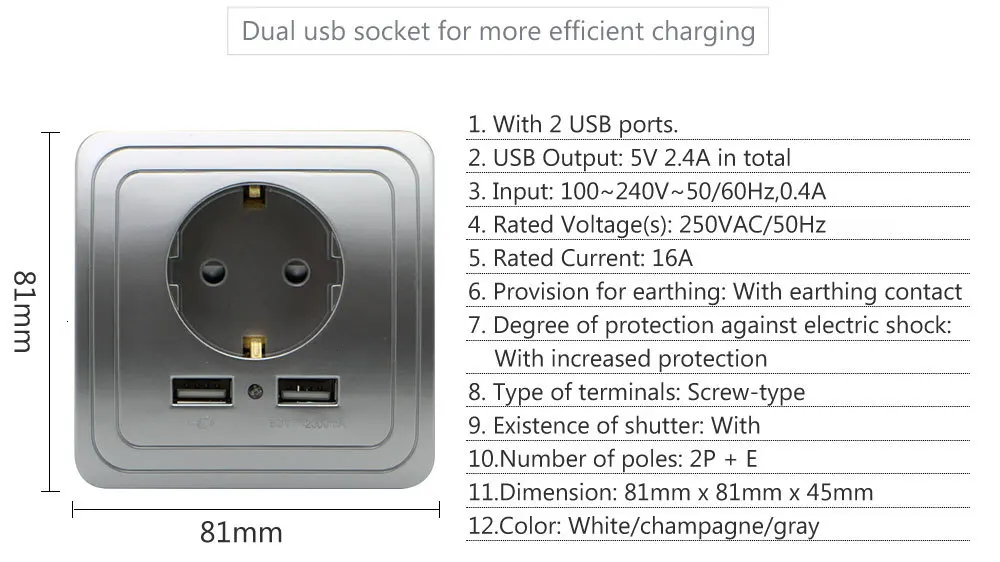 Умная домашняя настенная розетка стандарта ЕС 16А изогнутая/плоская поверхность двойной usb-порт для зарядки для мобильного адаптера розетка для питания панель для ПК