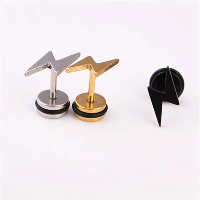 Unisex Punk Thunder Earrings Stainless Steel Women Men Jewelry Gift Lightning Bolt Stud Piercing | Украшения и аксессуары