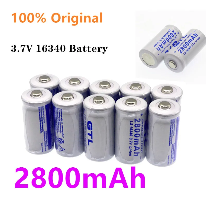 High capacity 2800mAh Rechargeable 3.7V Li ion 16340 Batteries CR123A Battery For LED Flashlight