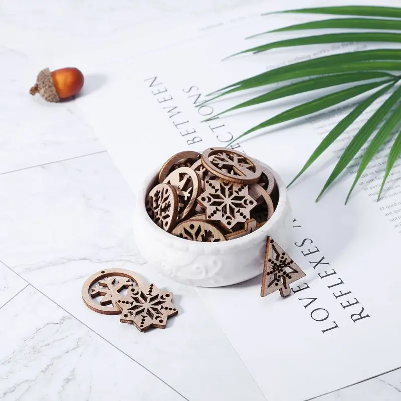 

50pcs Laser Cut Wood Embellishment Wooden snowflake Shape Craft Wedding Decor