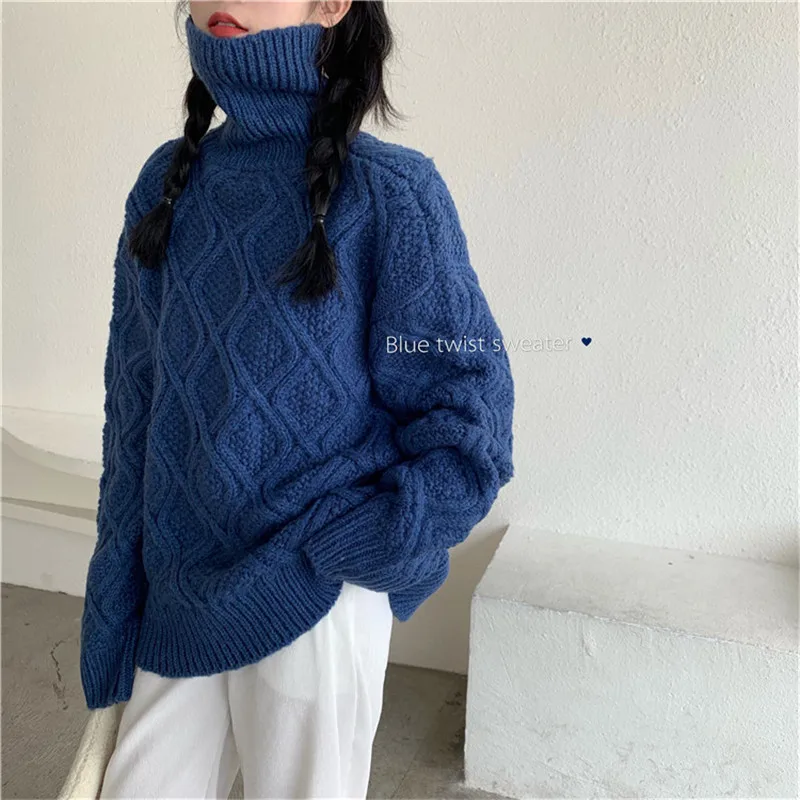 Kopen Shop1314 Vintage Diamanten Patroon Coltrui Vrouwen Casual Losse Lange Mouwen Winter Trui Vrouw Dikke Jumper Tops