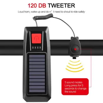 

Solar USB Rechargeable Double Charging Horn Lamp Waterproof Bicycle Headlight Bike Front Light Waterproof + Horn