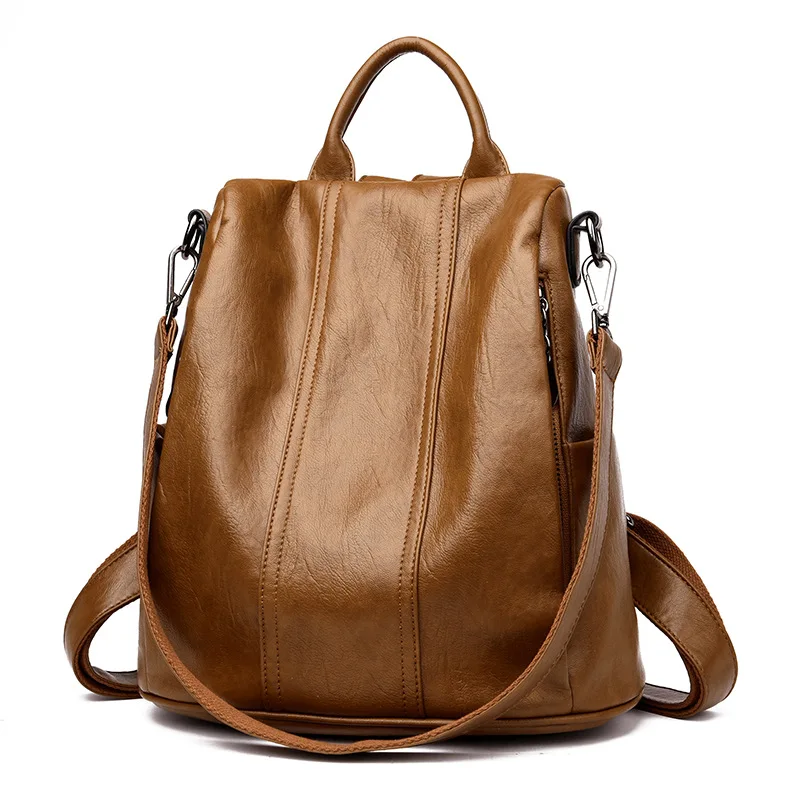 

2019 New Style Backpack Large Capacity Simple Cool Anti-Theft Bag Korean-style Casual Versatile Soft Leather Backpack Women's Fa