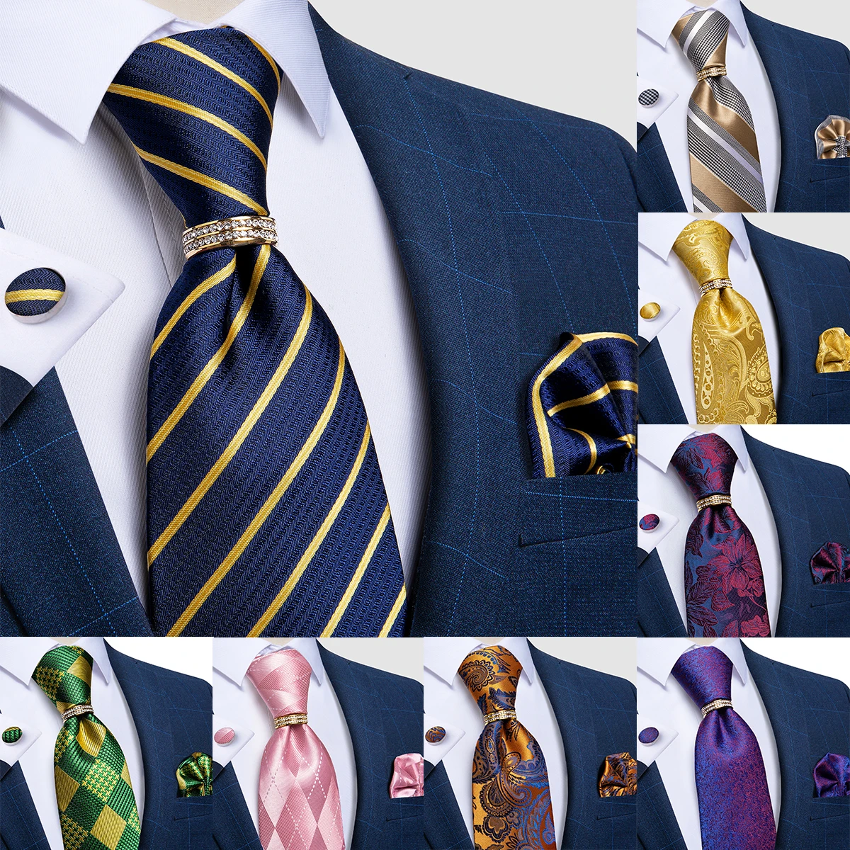 S&W SHLAX&WING Conjuntos de corbata para hombre azul marino azul marino naranja paisley corbata con pañuelo de bolsillo 