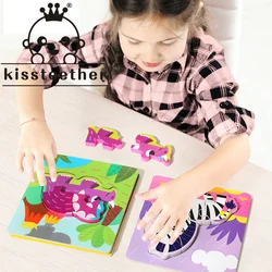 Kisteether rompecabezas de madera 3D para niños, rompecabezas de animales de madera, inteligencia para niños, juguetes educativos tempranos para niños
