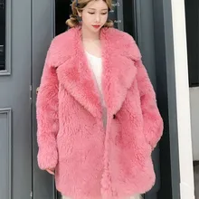 Женское пальто из натурального меха стрижка овец 100% шерсть