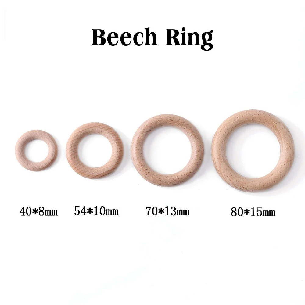 Bpa Free Beech Wooden Ring Baby Teether Teething Ring Round DIY Pacifier Chain Bracelet Accessorie Toys 5Pcs 40/54/70/80mm teething toys,baby teething toys