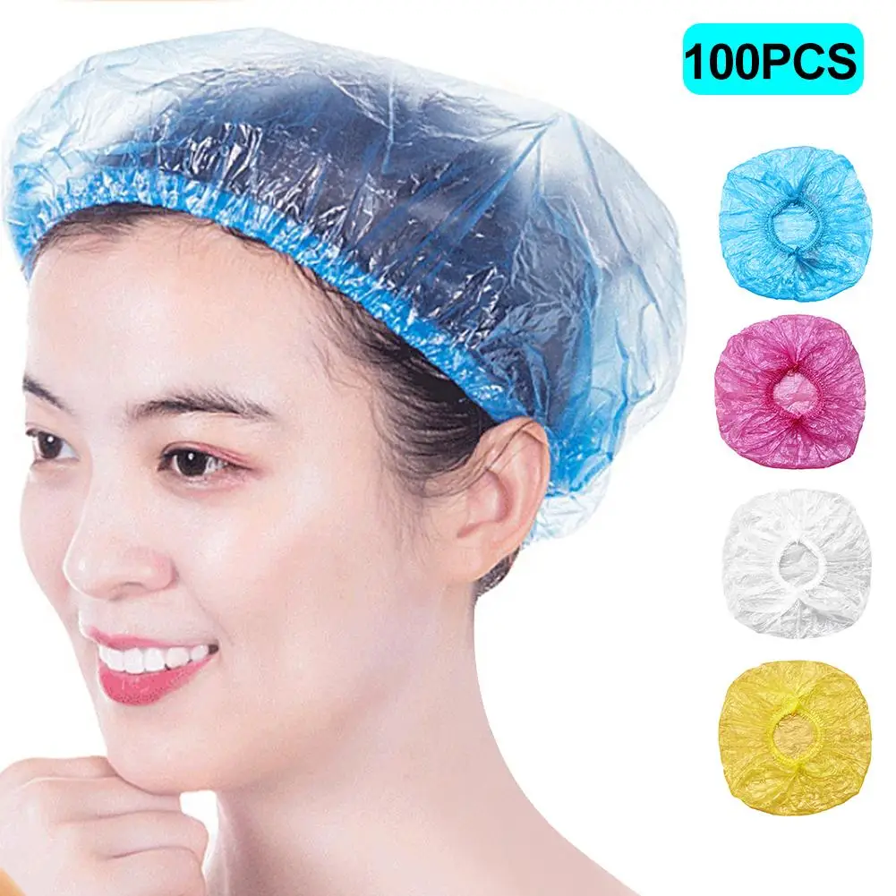 

100Pcs Elastic Disposable Bathing Shower Cap Anti-Dust Hat for SPA Hair Salon Clear Hair Salon Bathroom Products Bath Caps