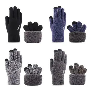 

Men Women Winter Knit Ski Gloves Touchscreen Double Layer Thermal Lining Texting Elastic Cuff Non-Slip Silicone Balm Mittens