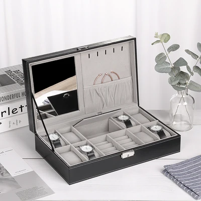 

PU Leather Watch Box Jewelry Case Multifunctional Storage Box Organizer for Earrings Ring Bracelet Watch Jewelry Display Holder