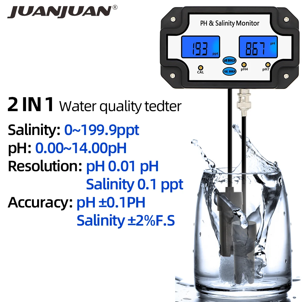 

PH-2685 Digital Salinity Tester PH Meter 2 in 1 PH Salinometer Acidity Salty Gauge Water Quality Test Tool For Aquarium 30%OFF