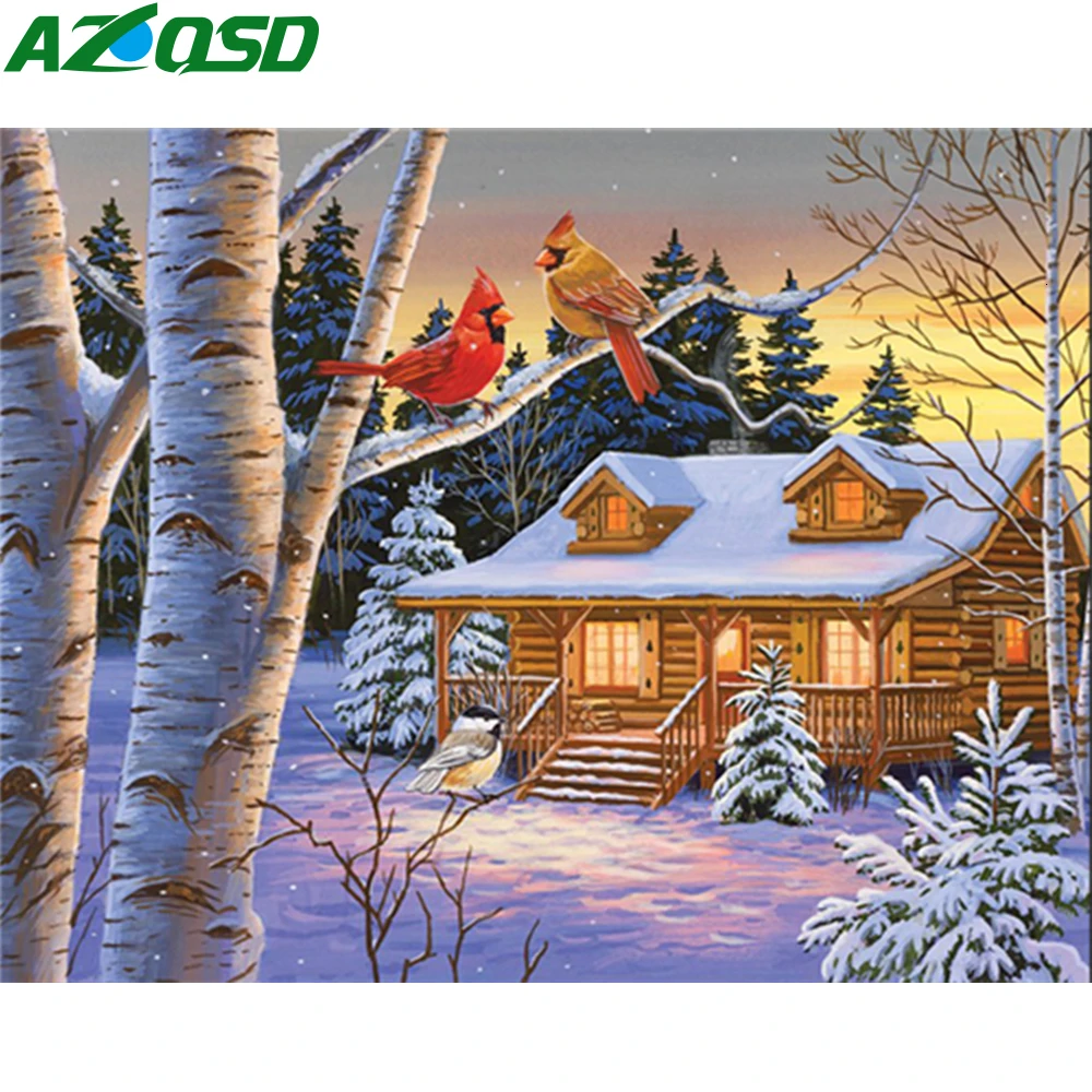 AZQSD DIY Краска по номерам для взрослых зимний пейзаж домашний декор акриловая краска для дома искусство рисунок уникальный подарок без рамки