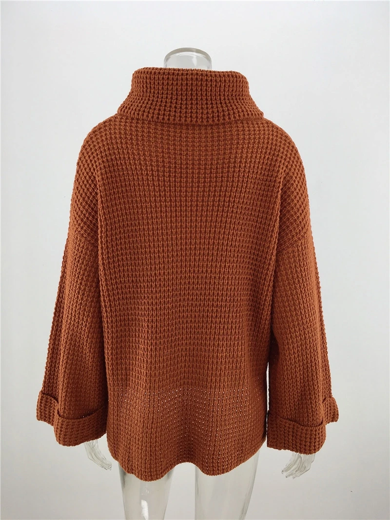 Fitshinling зима женский свитер с высоким воротом, пуловеры, трикотаж, однотонный Тонкий джемпер с отворачивающимися рукавами, женский свитер, распродажа