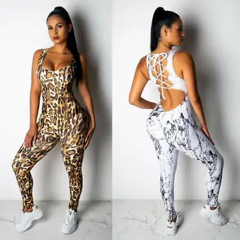 

Sexy Leopard Jumpsuits Women Gym Sports Jumpsuit Running Jogging Backless Sport Bandage Bodycon Sportswear Female Jumpsuit
