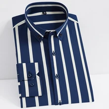 Camisa masculina moda listrado monobreasted cardigan design adequado para negócios e escritório camisas de manga longa masculino S 4XL