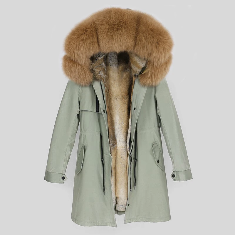 OFTBUY настоящая меховая парка зимняя куртка женская натуральный Лисий меховой капюшон, воротник с кроличьим вкладышем Толстая теплая тонкая верхняя одежда уличная