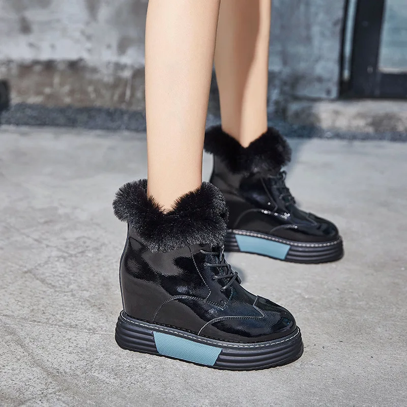 

SWONCO Wedge Winter Shoes Warm Snow Boots Women Platform Sneakrs High Top Ankle Boots For Women 2019 Winter Female Casual Shoes