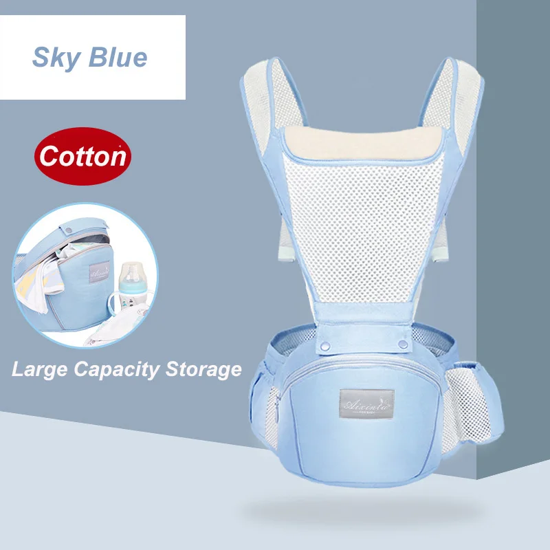 Sky Blue Эргономичная переноска для новорожденных, рюкзак для младенцев, слинг-кенгуру с передним бортиком для путешествий 0-36 месяцев - Цвет: Sky Blue