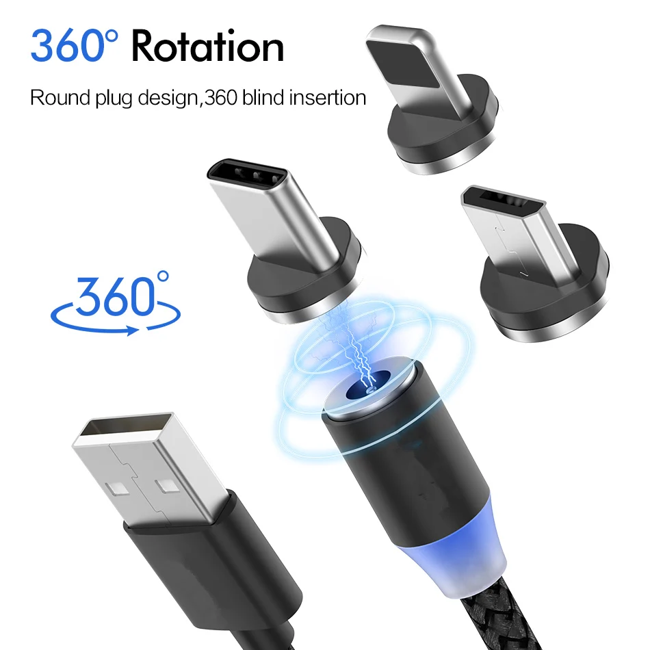 Магнитный кабель ROCK, Micro usb type-C кабель для iPhone 11, samsung, Xiaomi, huawei, быстрая зарядка, магнитное зарядное устройство, USB C кабели, 1 м, 2 м