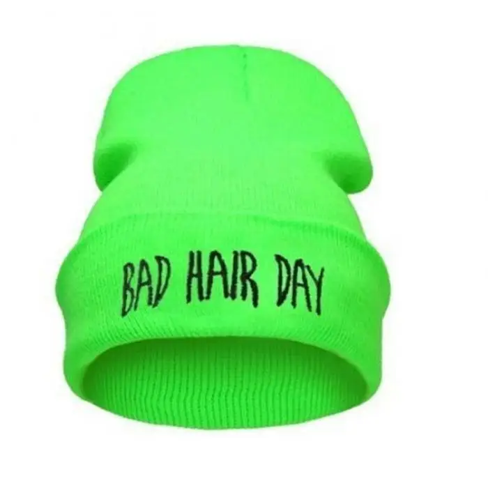 MOONBIFFY, спортивные теплые зимние шапки, шапка бини с надписью «Bad Hair Day», шапка для женщин и мужчин, шапка бини, вязаные шапки в стиле хип-хоп, шапка унисекс